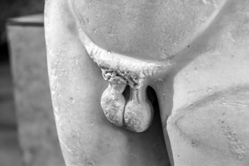 A detail picture of the ancient statue´s penis. It is broken, looks like impotency or castration