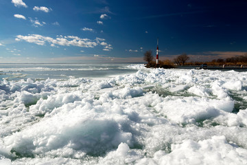 Breakwater at Lake Balaton in wintertime, Hungary ( Badacsony )