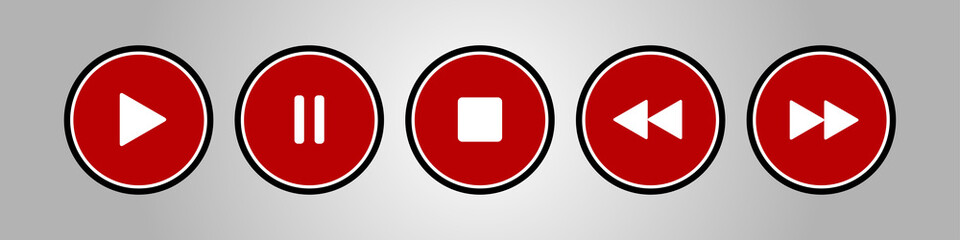 red, white round music control buttons set