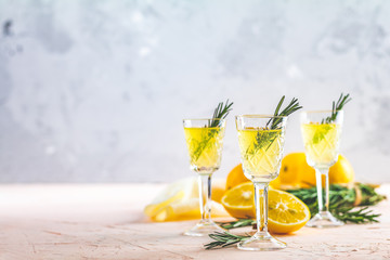 Traditional italian homemade lemon alcohol drink liqueur limoncello