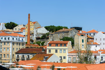 The red roofs of the old houses in the Alfama district in Lisbon, Portugal.