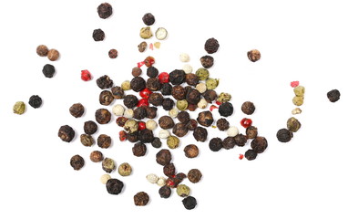 Colorful pepper isolated on white background, top view