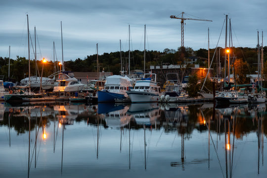 Armdale, Halifax, Nova Scotia, Canada - October 7, 2018: Armdale Yacht Club during a cloudy sunrise.