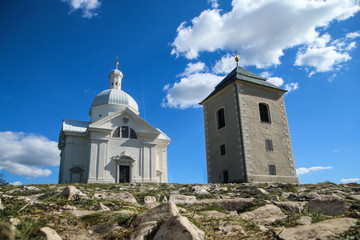 The sight and attraction for the tourist in Czech republic, the chappel and small tower on the top of the hill called 