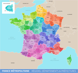 Carte de France - Régions, départements et préfectures