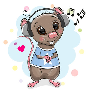 Cute cartoon Rat with headphones