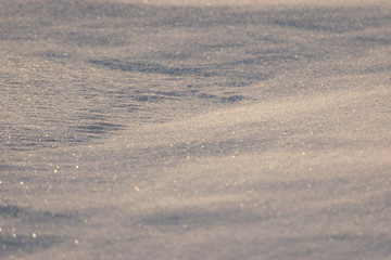 Sparkling snow in the sunlight. Winter atmosphere. Background of snow