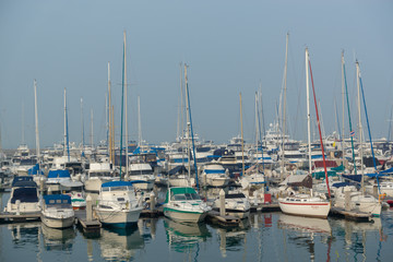 Fototapeta na wymiar Boats moored at pier