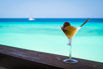 sea view and ice cream in glass