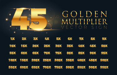 45 Golden Multiplier Sign. Vector Illustration