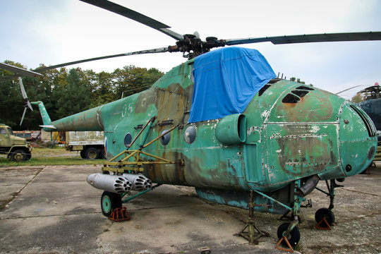 A picture from the old abandoned military airbase in Czech republic, full of old rusty planes and helicopters.