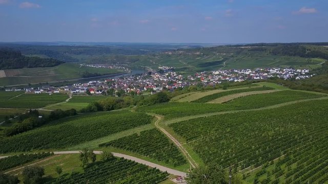 Aerial view of St. Rochus Chapel in the vineyards near Nittel, Obermosel, Moselle Valley, Rhineland-Palatinate, Germany