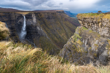 Delika canyon and waterfall in the Nervion river source, North of Spain