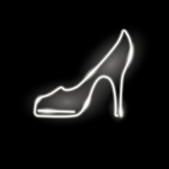 Neon icon of high heel shoe. Isolated on black background. Vector 10 EPS illustration.