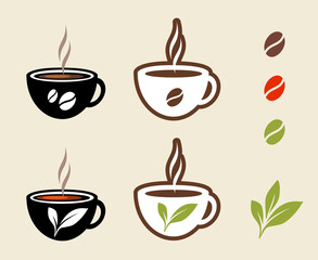 Coffee flat vector icon. Illustration of black and white and colored icons on beige background