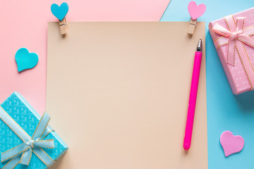 a blank note and gifts for Valentine's Day with a copy space