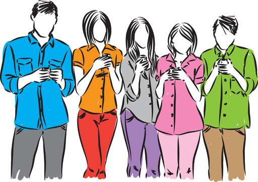 group of people with smartphones illustration
