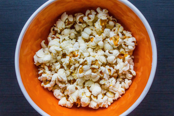 Bowl of tasty homemade popcorn.