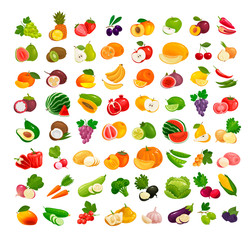 Set of fruits and vegetables. Fresh food, healthy eating concept. Vector illustration - obrazy, fototapety, plakaty