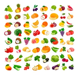 Fotobehang Set of fruits and vegetables. Fresh food, healthy eating concept. Vector illustration © ~ Bitter ~