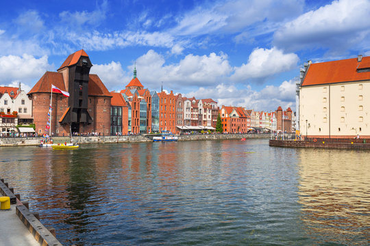 Old town of Gdansk reflected in Motlawa river, Poland