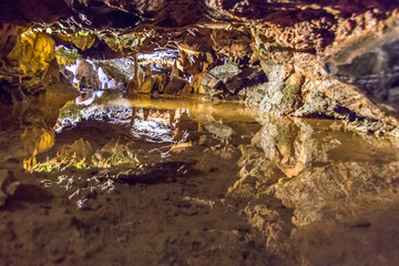 The famous travel destination of Cheddar Gorge caves. Amazing caverns inside the gorge cliffs on an...