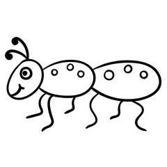 Cute cartoon doodle linear ant isolated on white background. Vector illustration. 