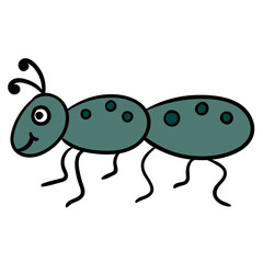 Cute cartoon doodle linear ant isolated on white background. Vector illustration. 