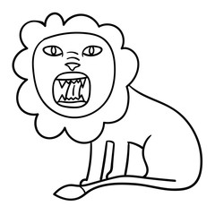 Cartoon doodle linear lion isolated on white background. Vector illustration. 