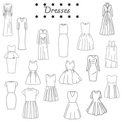Vector illustration of black and white set of dresses