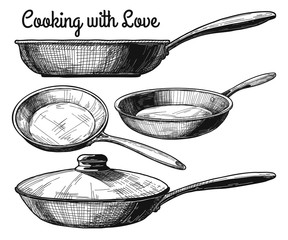 Set of frying pan isolated on white background. Vector illustration - obrazy, fototapety, plakaty