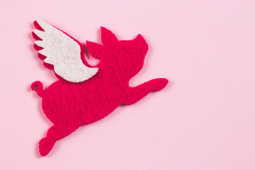 Pig - the symbol of Chinese new year on a pink background.