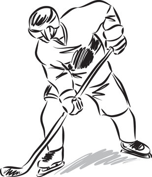 hockey man player illustration black and white