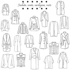Vector illustration of black and white set of top warm clothes.