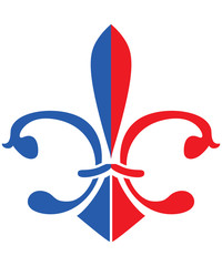 The Fleur de Lis or flower-de-luce vector icon. Royal French lily made in the colours of flag of France. Red and blue Fleur de Lis isolated. © tatadonets