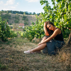 Beautiful girl lake and nature