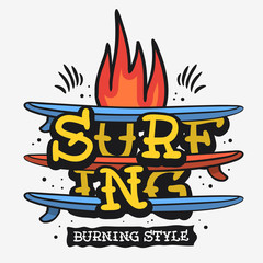 Surf Surfing Themed Vintage Traditional Tattoo Influenced Aesthetic Graphics For Tee Print t shirt Vector Media