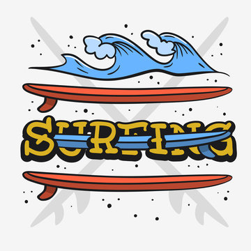 Surf Surfing Themed Vintage Traditional Tattoo Influenced Aesthetic Graphics For Tee Print t shirt Vector Media
