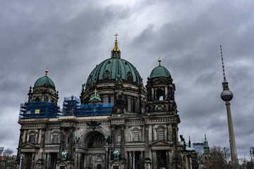 Fototapeta na wymiar View of Berlin cathedral, Berliner Dom in a rainy day, Germany