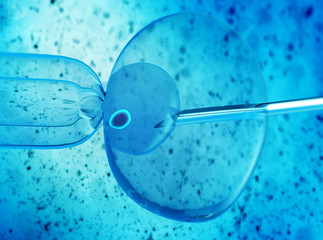 Artificial insemination cell under the microscope, 3D illustration