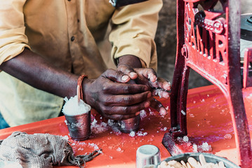 man making ice cream