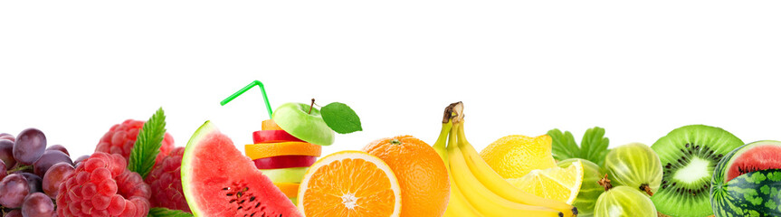 Mixed fruits. Collage of fresh color fruits