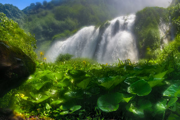 Marmore waterfalls. Beautiful and powerful waterfalls. The highest in Europe. Umbria Italy