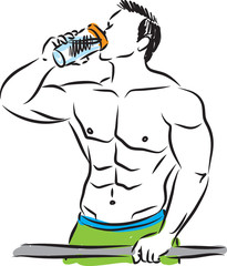 MAN BODY BUILDER DRINKING ILLUSTRATION