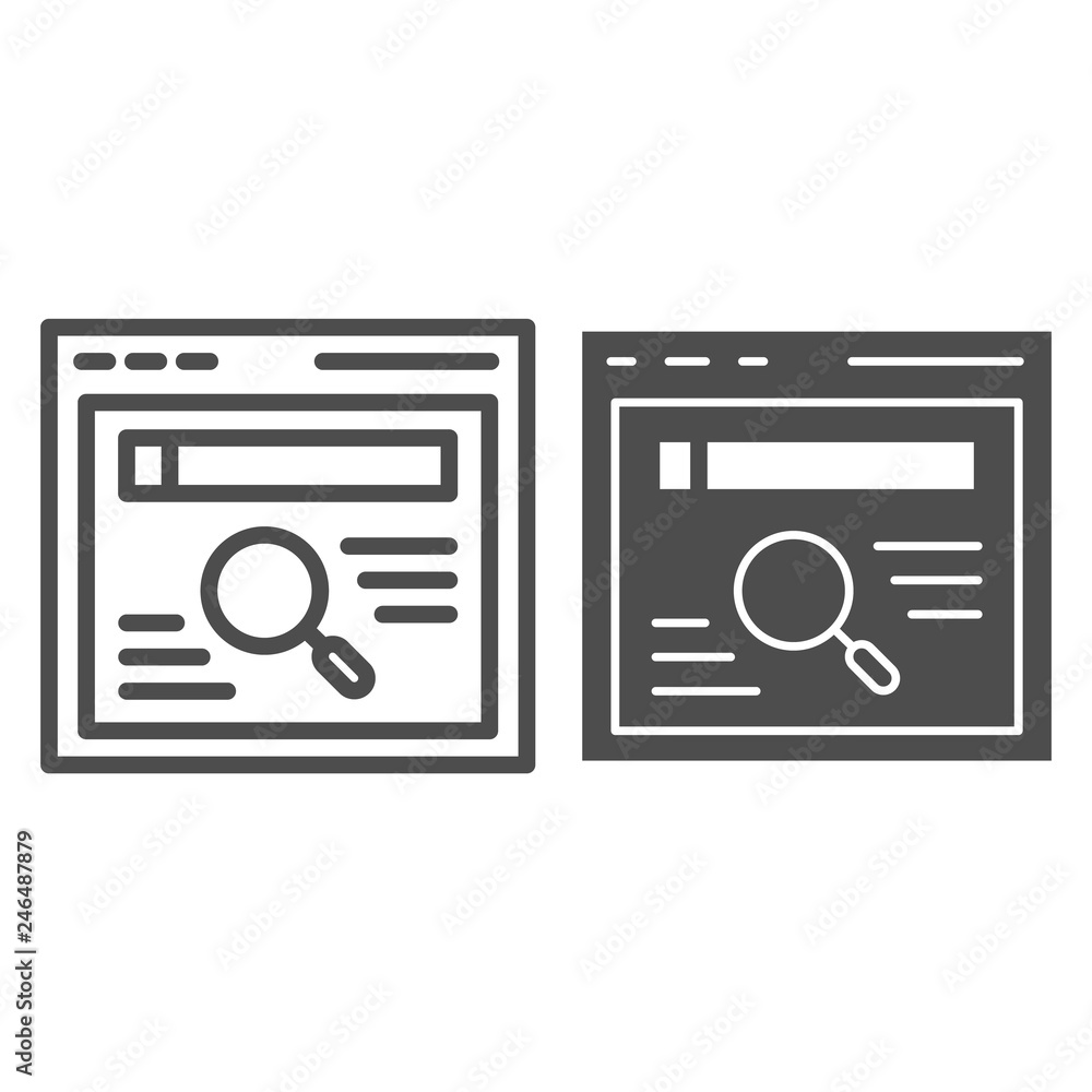 Poster browser search line and glyph icon. web search vector illustration isolated on white. magnifier and 