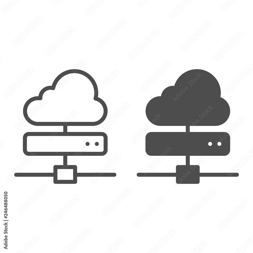 Poster cloud server line and glyph icon. computing vector illustration isolated on white. data server outli