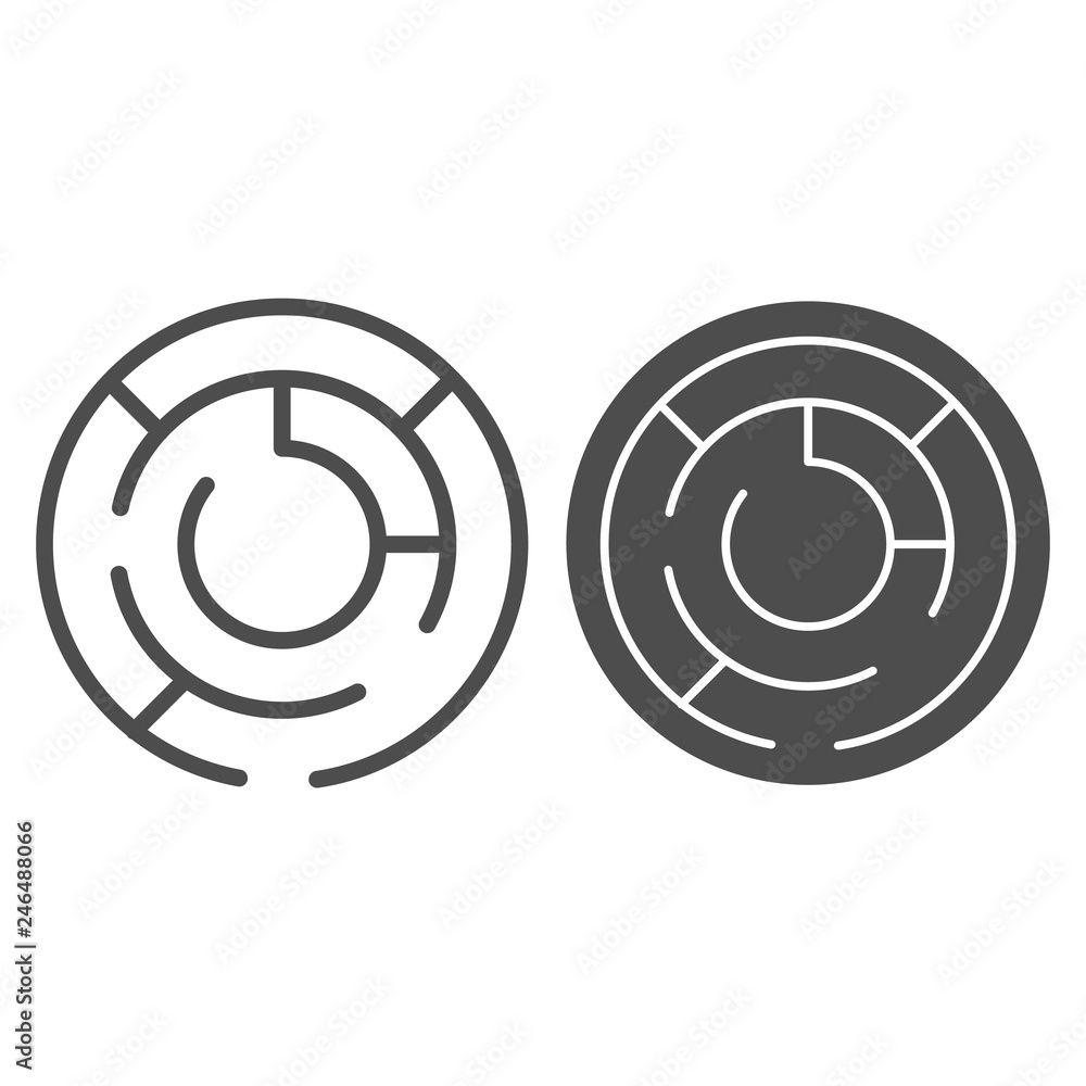 Poster round labyrinth line and glyph icon. circle maze vector illustration isolated on white. solution out