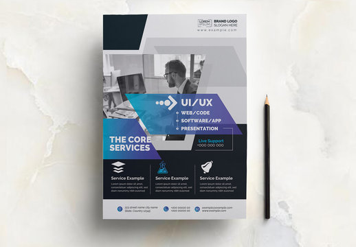 Flyer Layout with Blue Gradient Elements