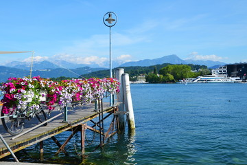 Pier with flowers in Switzerland