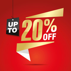 20 percent off sale isolated gold red origami sticker icon speech bubble